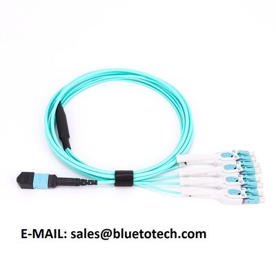 Cabo Patch Cord de Fibra Óptica MPO para LC uniboot 8 núcleos OM3 Cabo Tronco de Fibra Óptica MTP para LC uniboot 8 fibras OM3